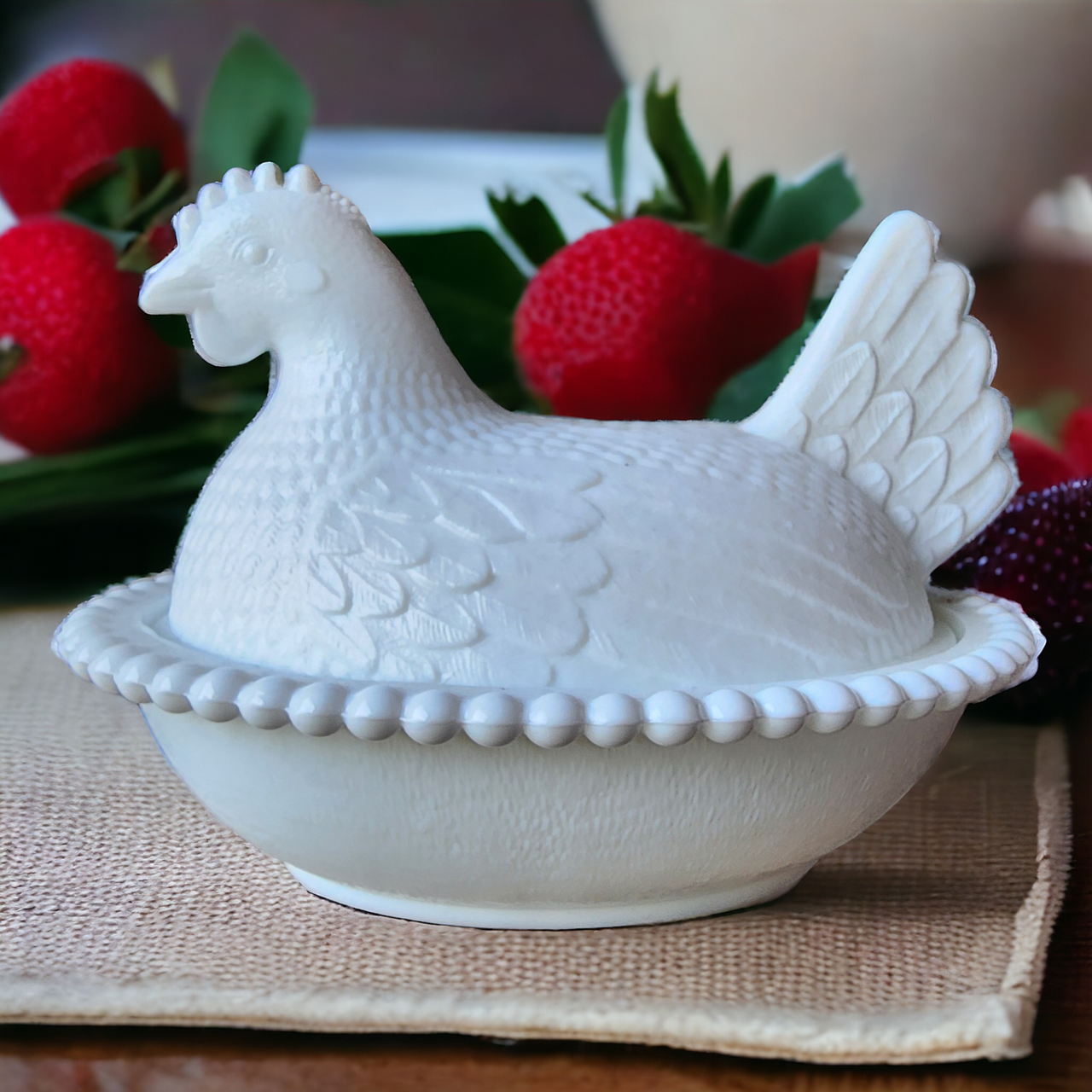 Indiana Glass Animals & Figurines Milk Glass Hen on Nest