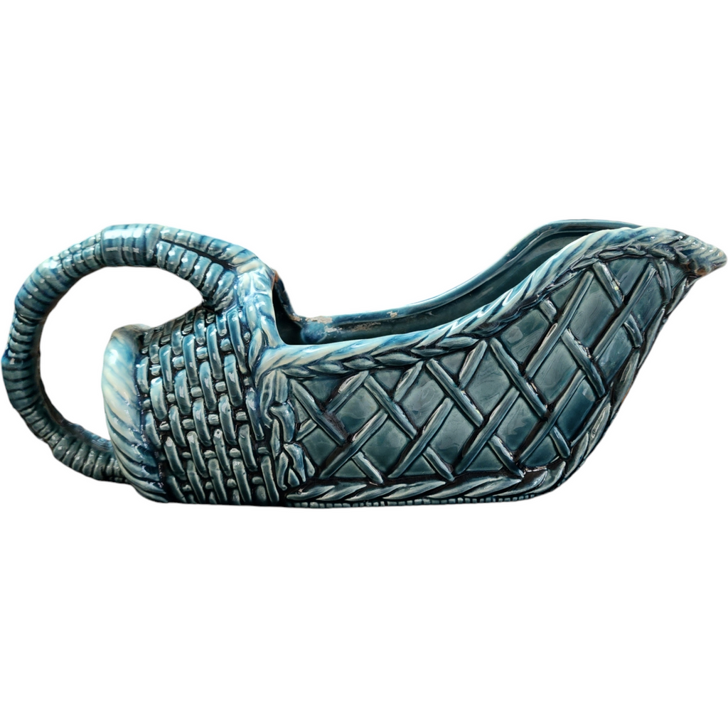 Moderamics Glazed Ceramic Basket Planter Stamped