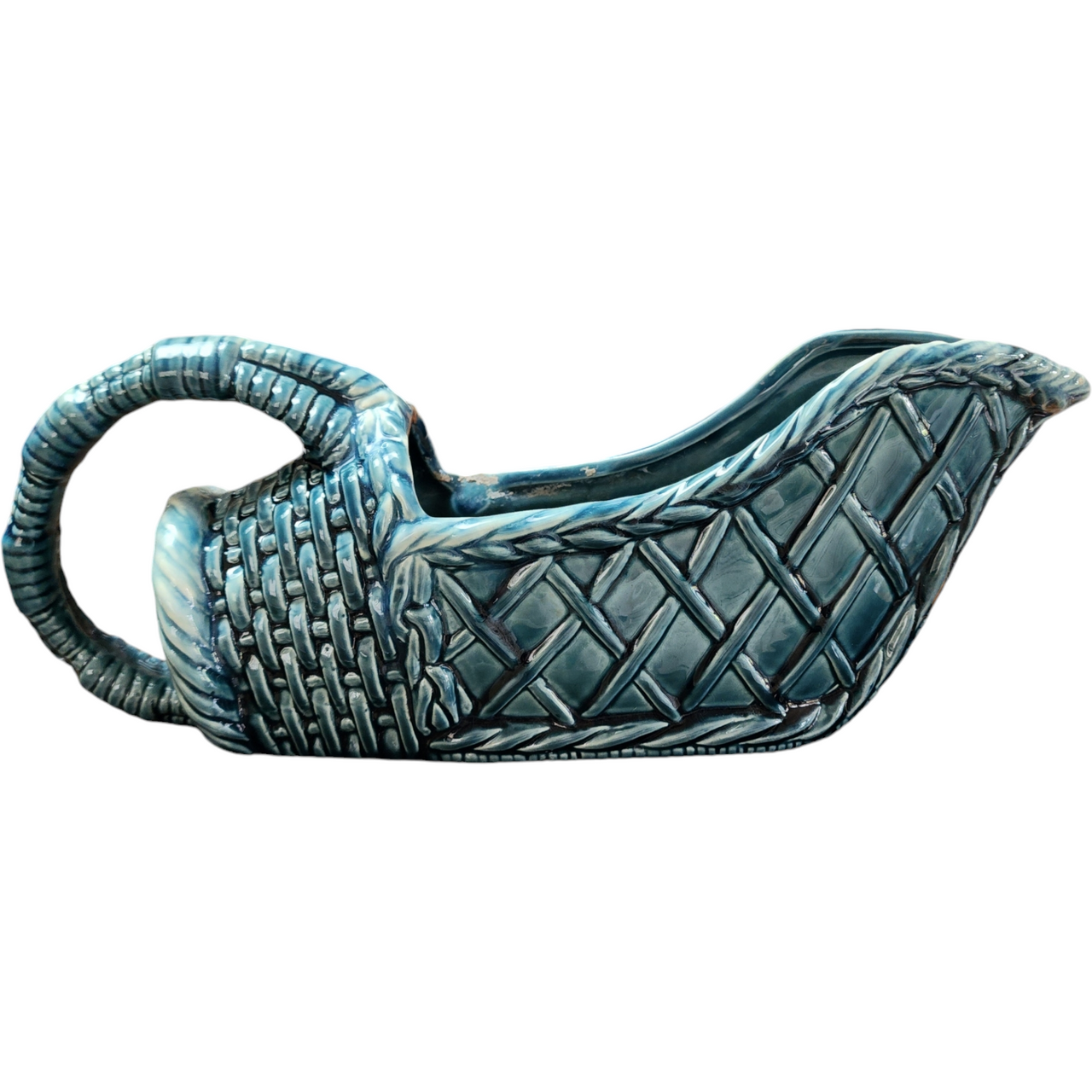 Moderamics Glazed Ceramic Basket Planter Stamped