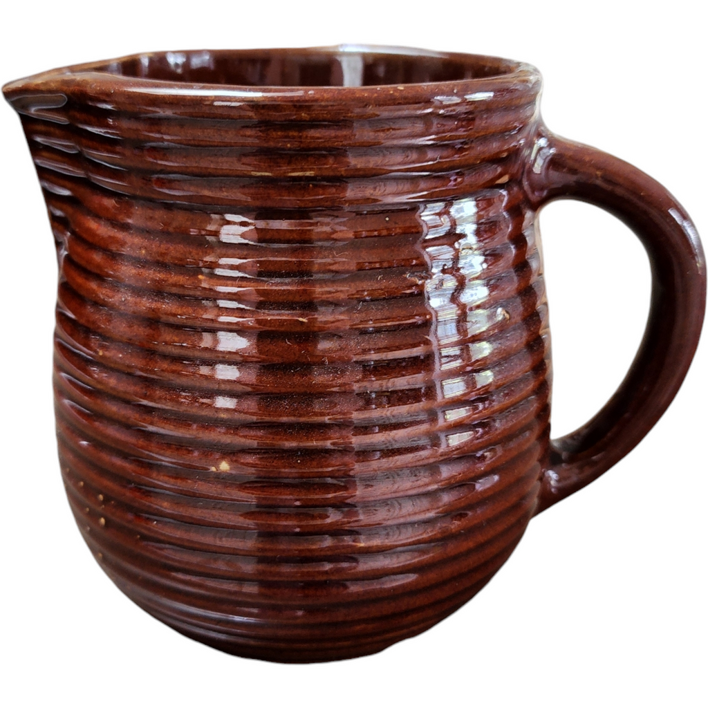 Monmouth Pottery Western Stoneware Ribbed Beehive Design Glazed Brown Pitcher