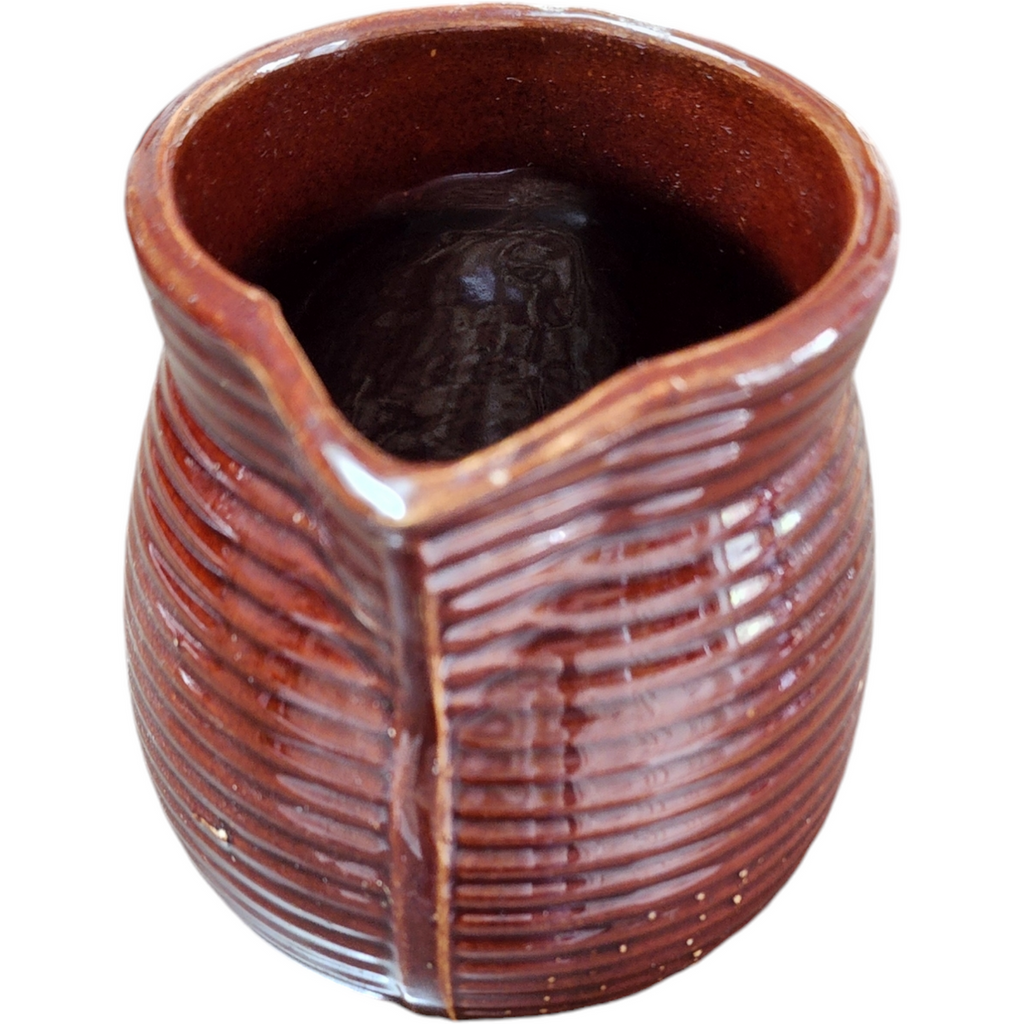 Monmouth Pottery Western Stoneware Ribbed Beehive Design Glazed Brown Pitcher