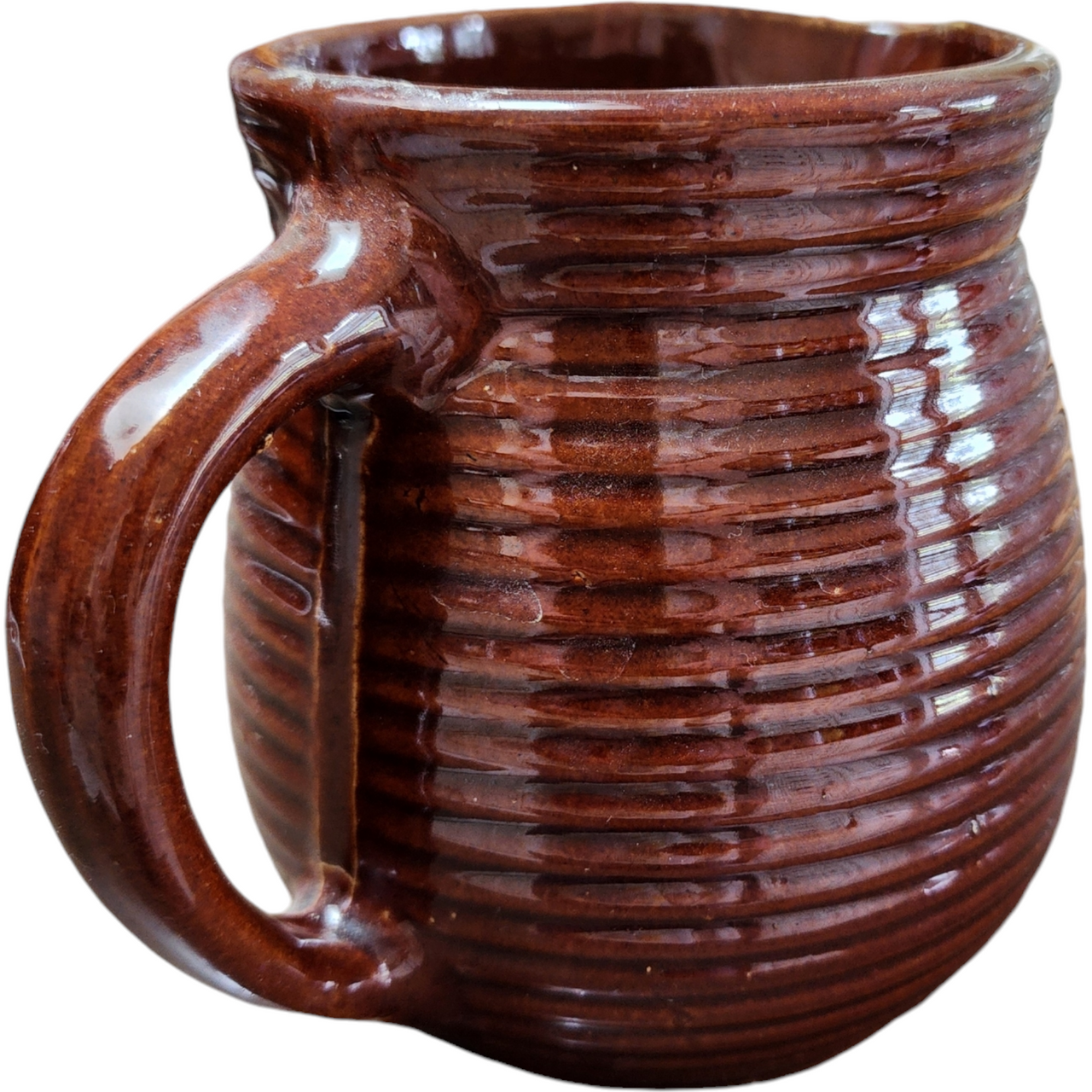 Monmouth Pottery Western Stoneware Ribbed Beehive Design Glazed Brown Pitcher