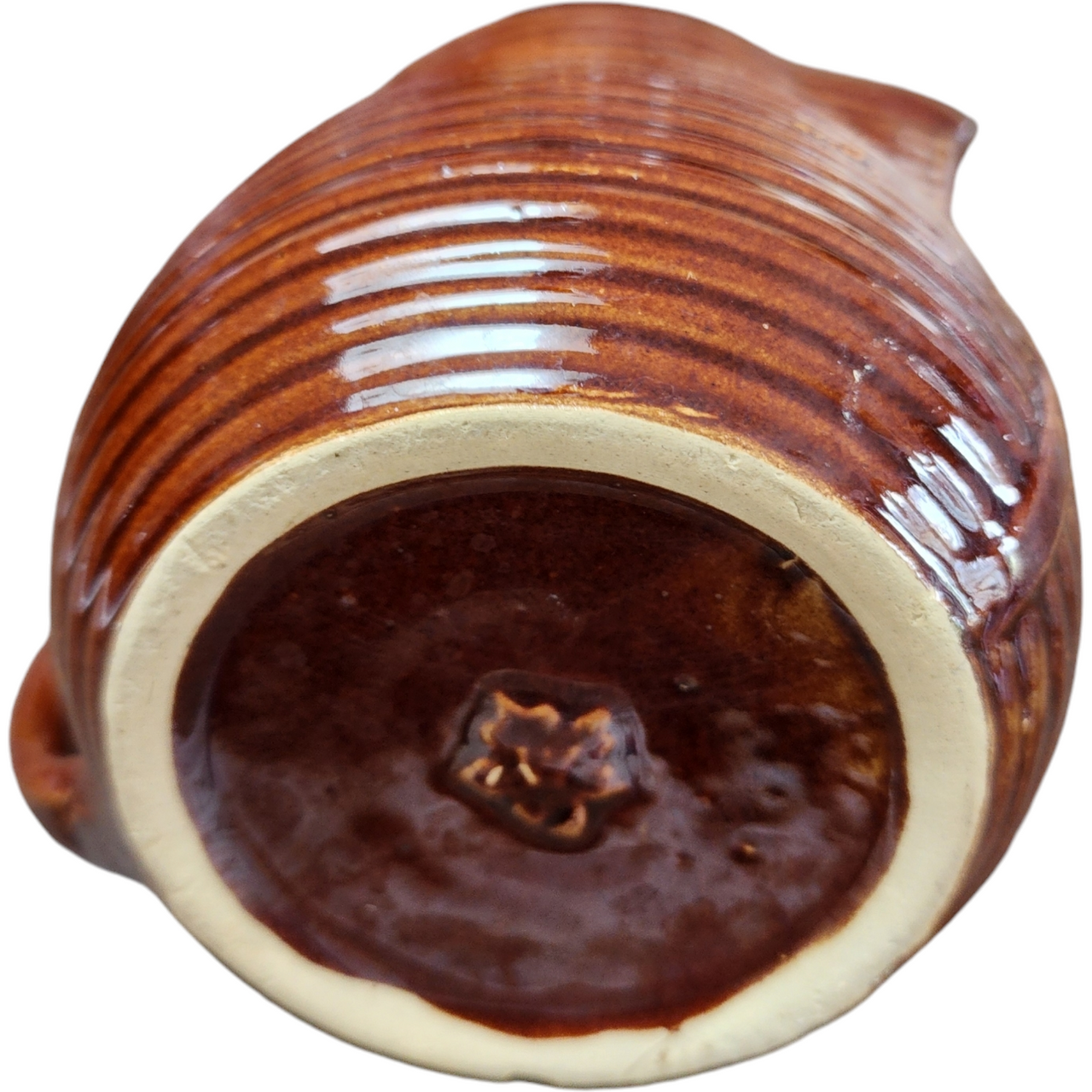 Monmouth Pottery Western Stoneware Ribbed Beehive Design Glazed Brown Pitcher