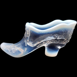 Mosser Glass Opalescent Blue Glass Slipper Figurine with Bow