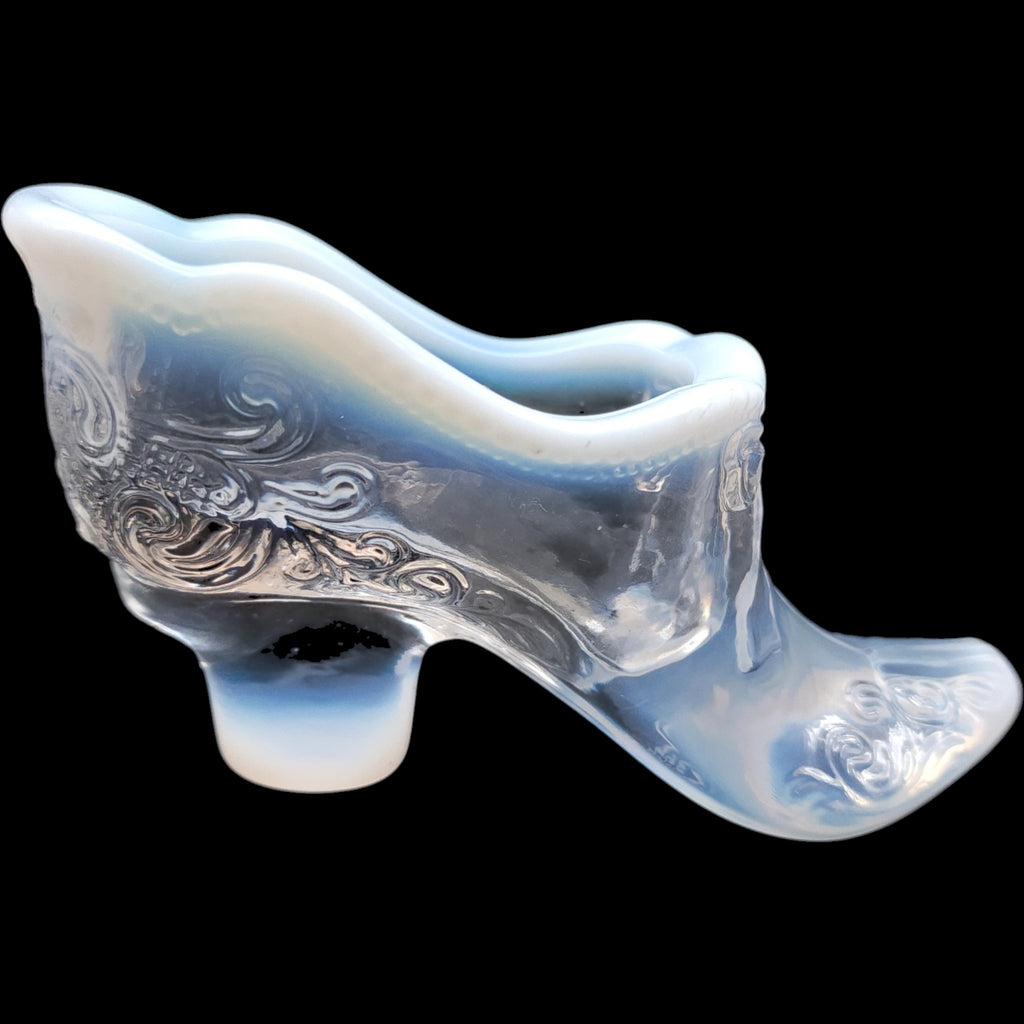 Mosser Glass Opalescent Blue Glass Slipper Figurine with Bow