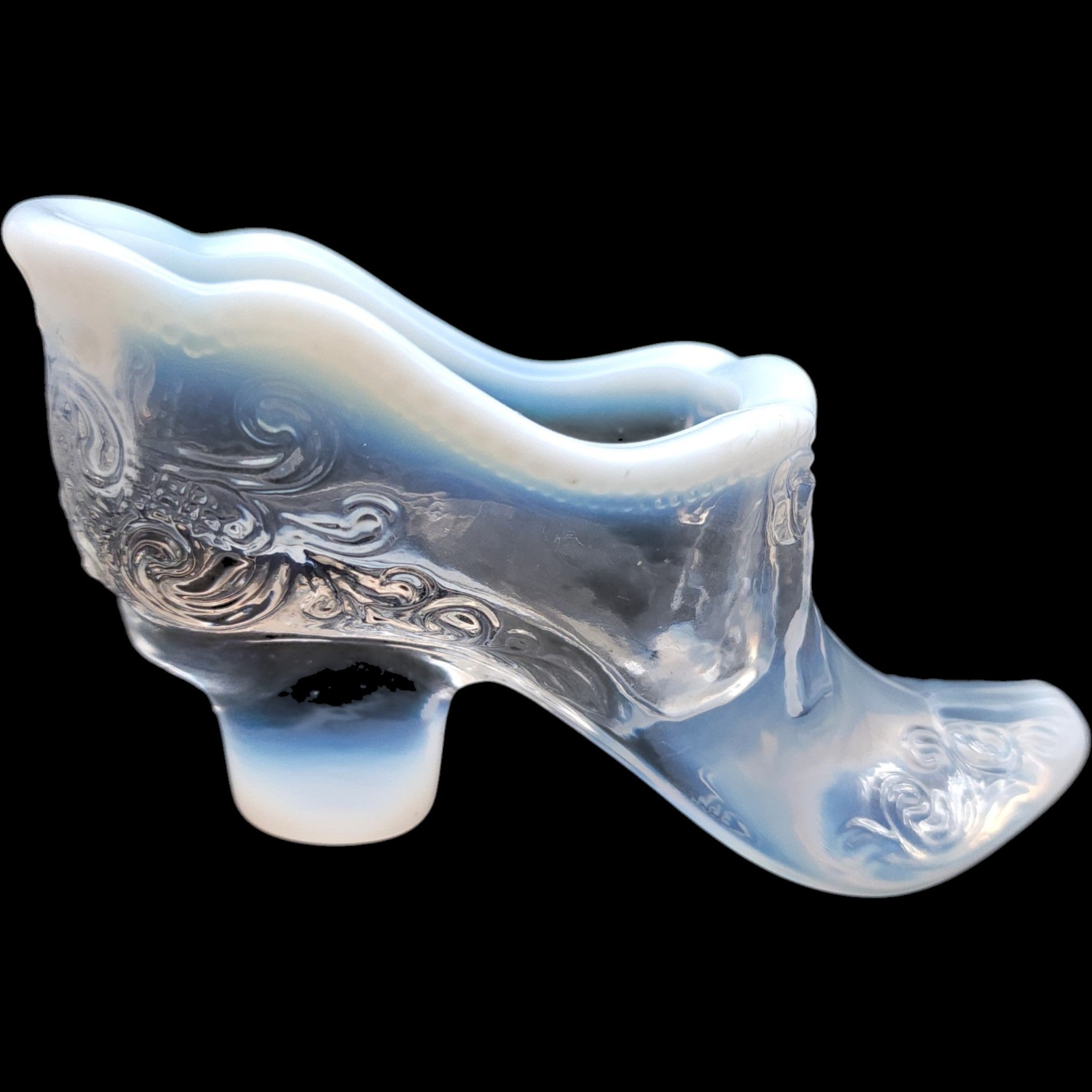 Mosser Glass Opalescent Blue Glass Slipper Figurine with Bow