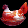 Mosser Glass Red Slag Glass Hen on Nest Covered Candy Dish