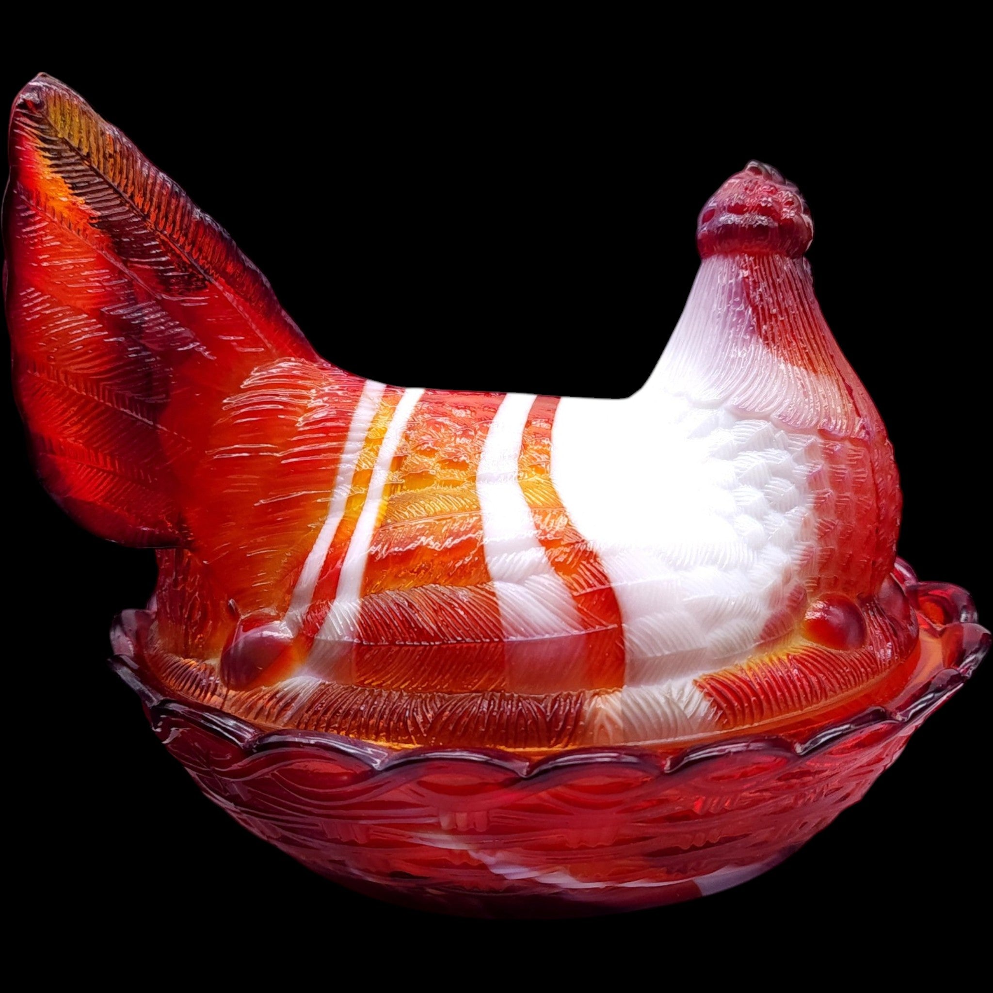 Mosser Glass Red Slag Glass Hen on Nest Covered Candy Dish