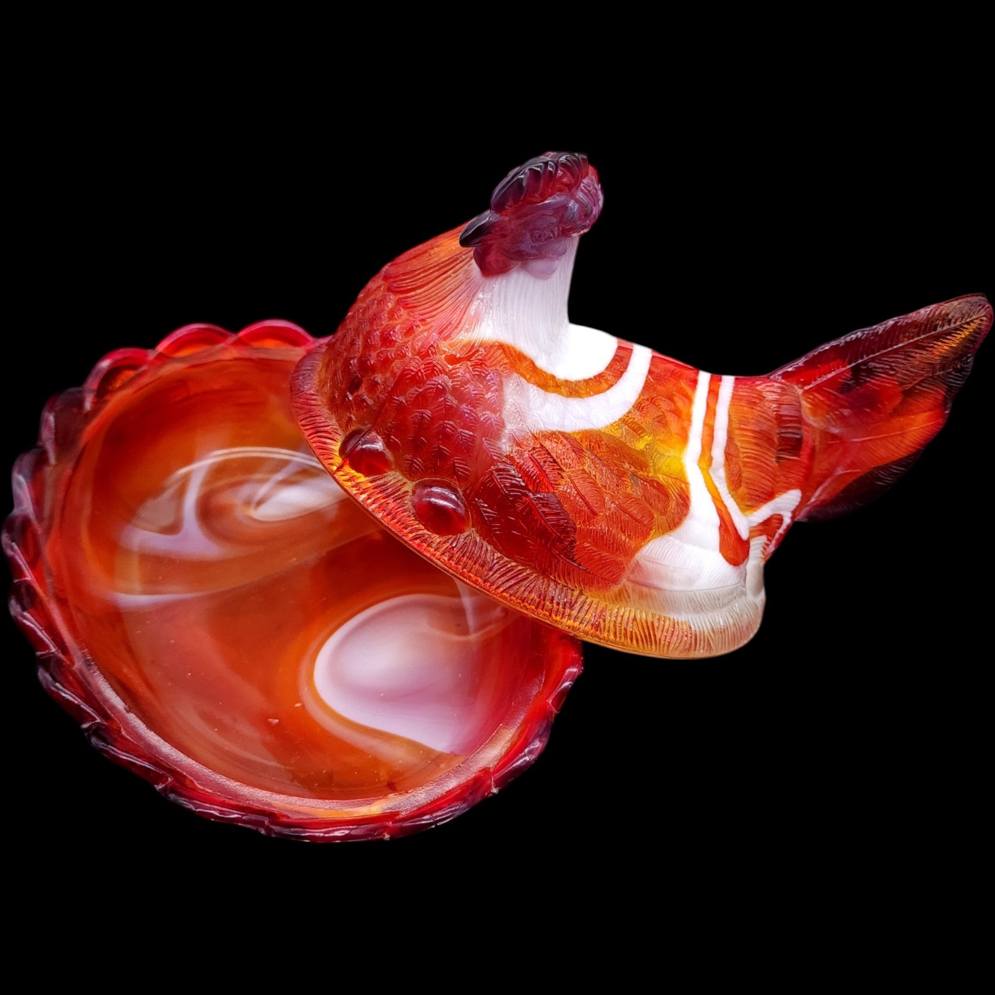 Mosser Glass Red Slag Glass Hen on Nest Covered Candy Dish