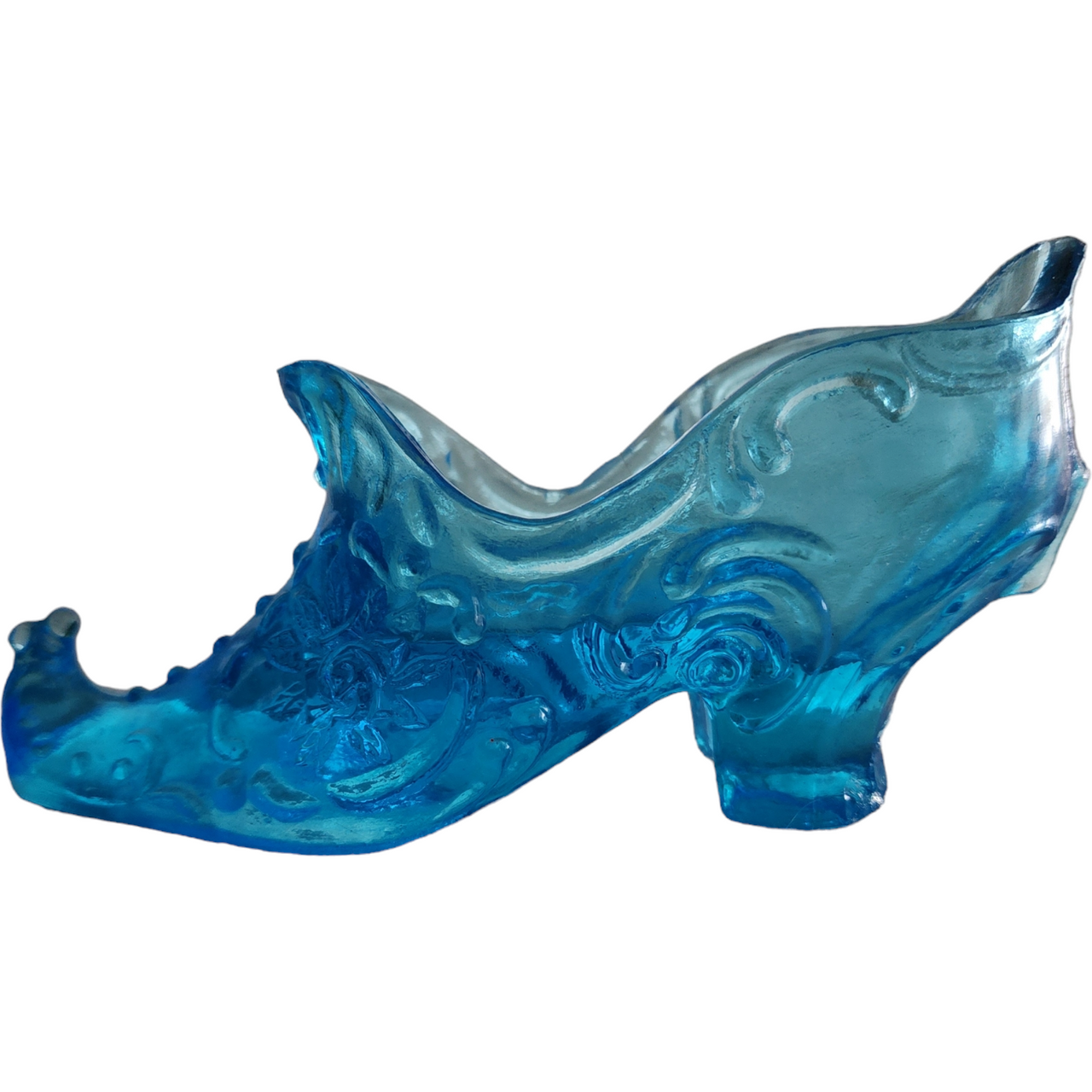 Mosser Ohio Aqua Blue Glass Victorian Large Slipper Vase