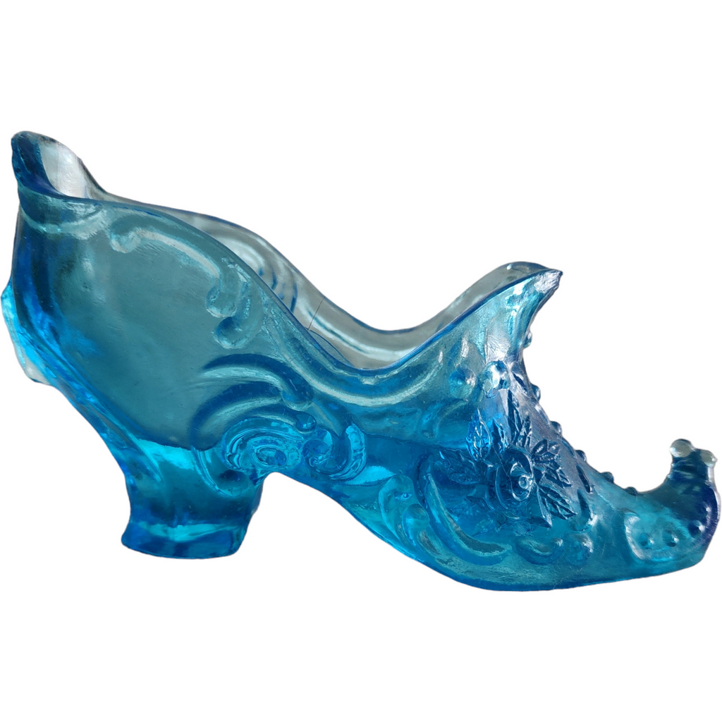 Mosser Ohio Aqua Blue Glass Victorian Large Slipper Vase