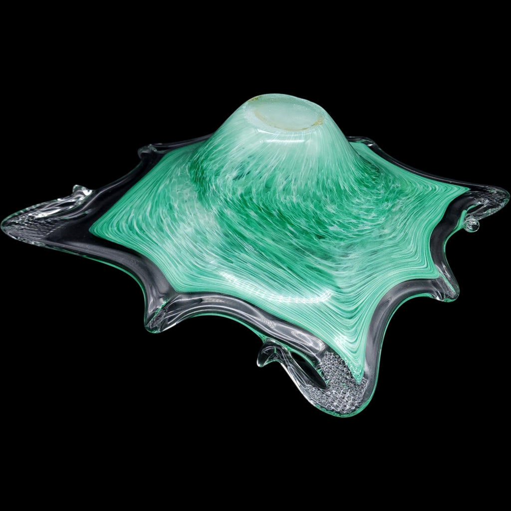 Murano Style Crystal Clear Italian Green Art Glass Splash Bowl