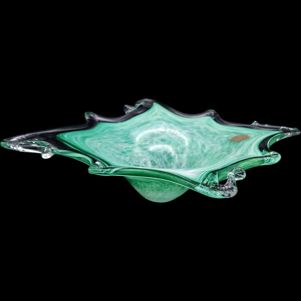 Murano Style Crystal Clear Italian Green Art Glass Splash Bowl