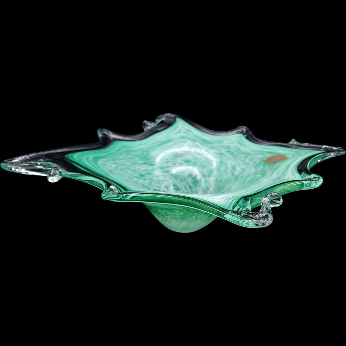 Murano Style Crystal Clear Italian Green Art Glass Splash Bowl