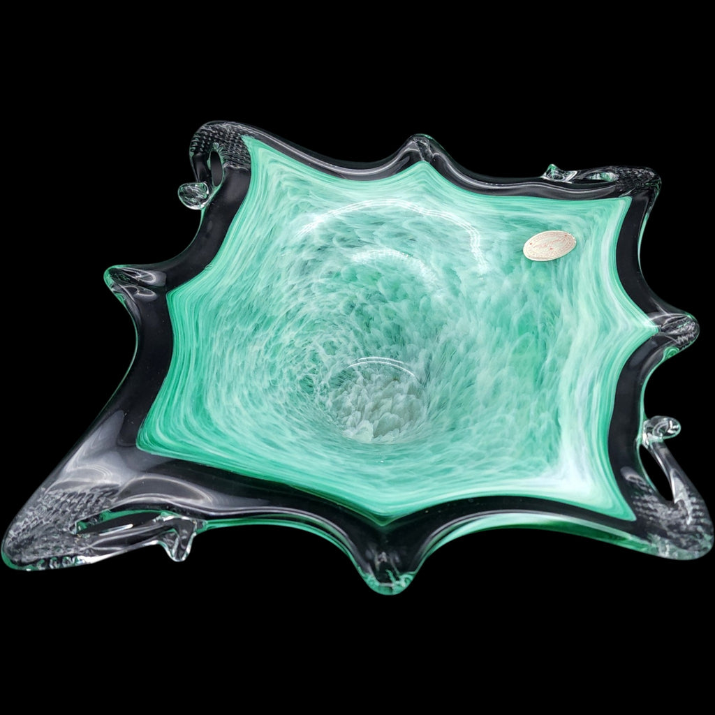 Murano Style Crystal Clear Italian Green Art Glass Splash Bowl