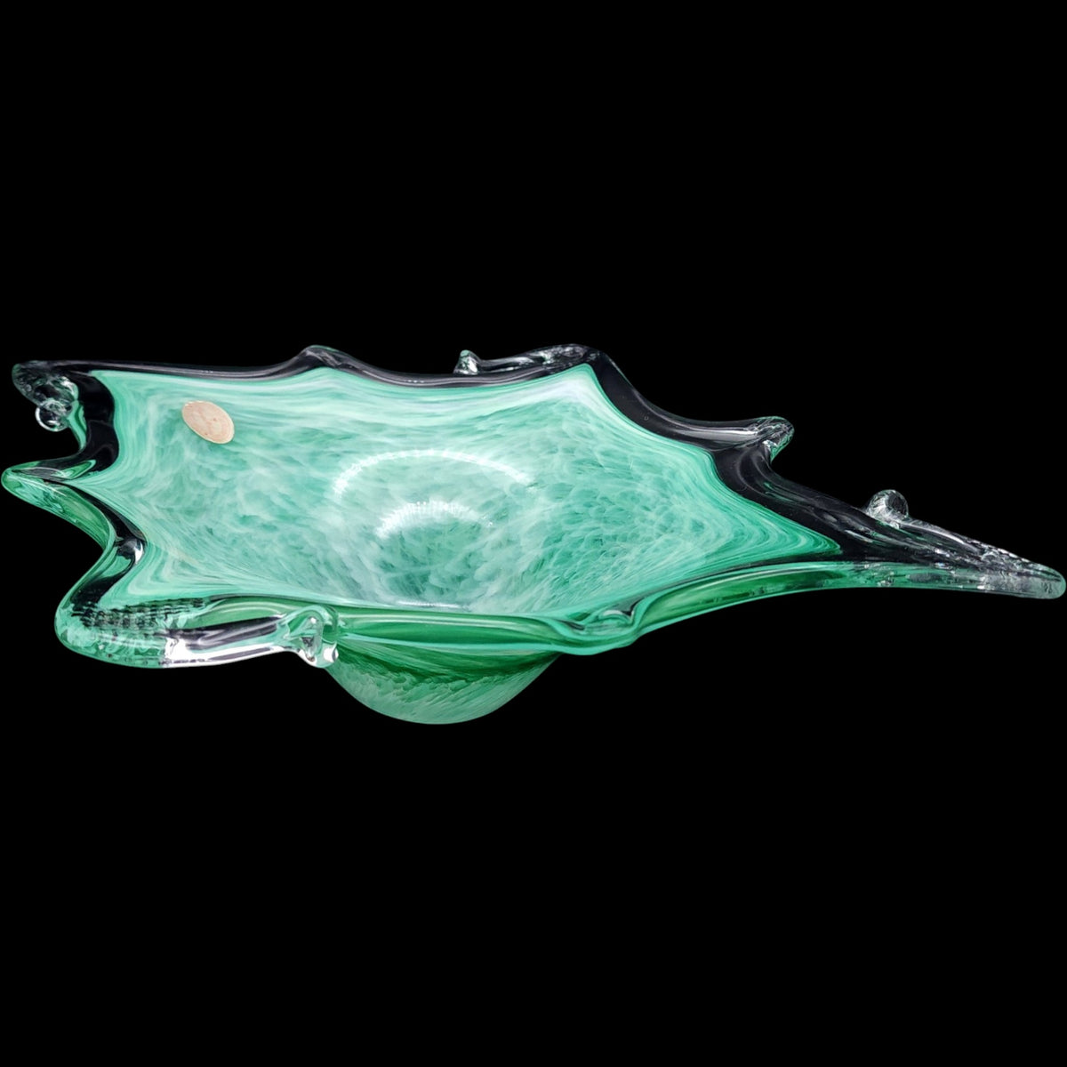 Murano Style Crystal Clear Italian Green Art Glass Splash Bowl