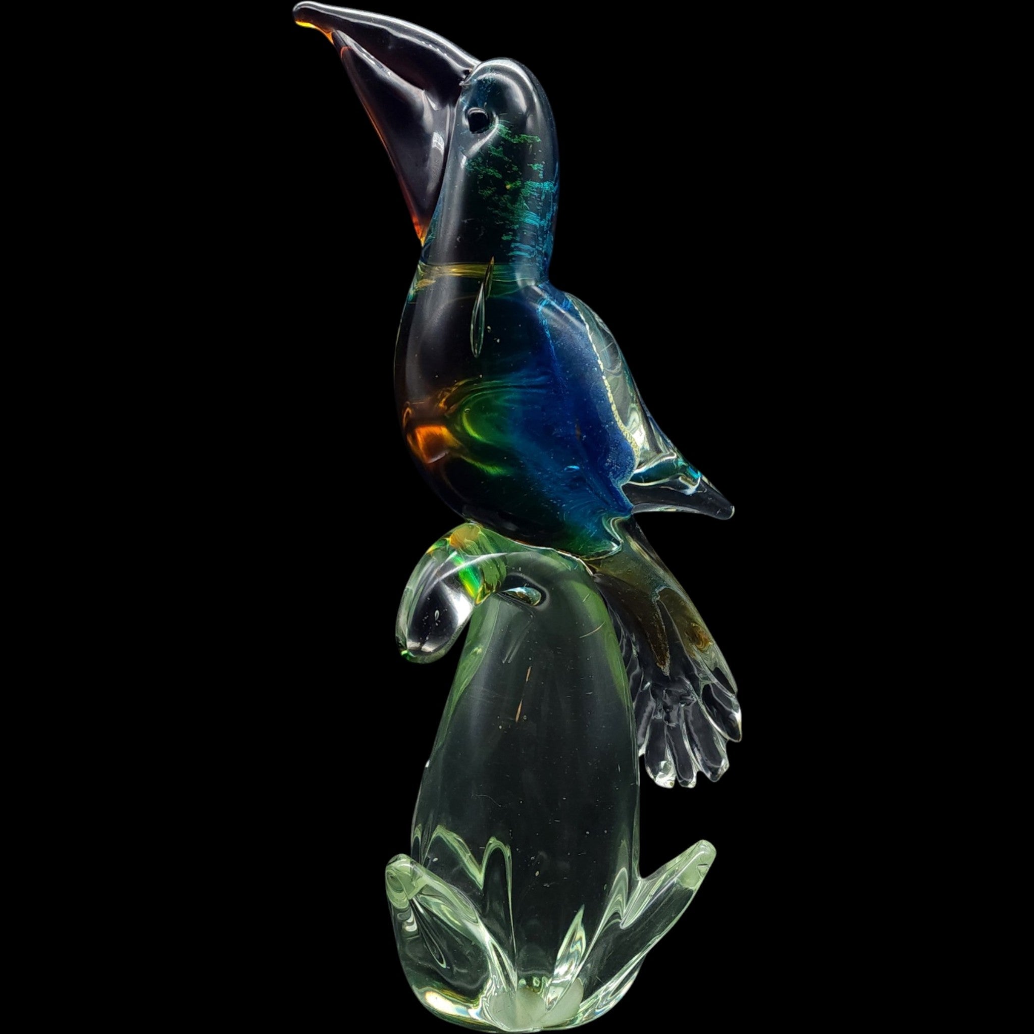 12" Vintage Hand Blown Art Glass Toucan Bird Figurine Multi-Color Tropical Decor