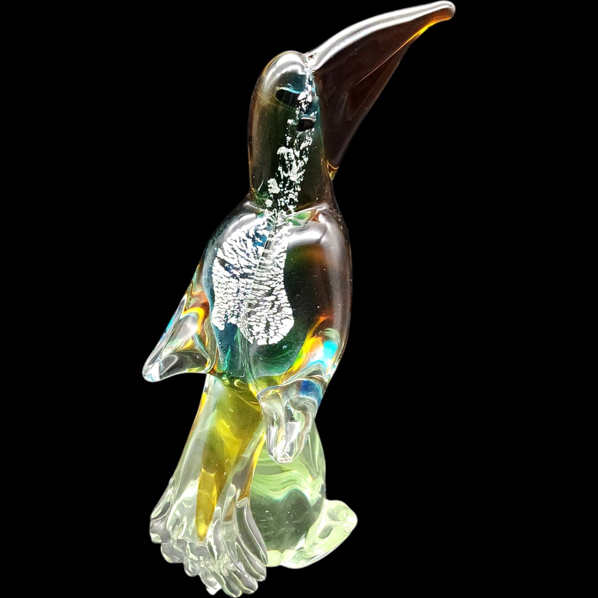 12" Vintage Hand Blown Art Glass Toucan Bird Figurine Multi-Color Tropical Decor