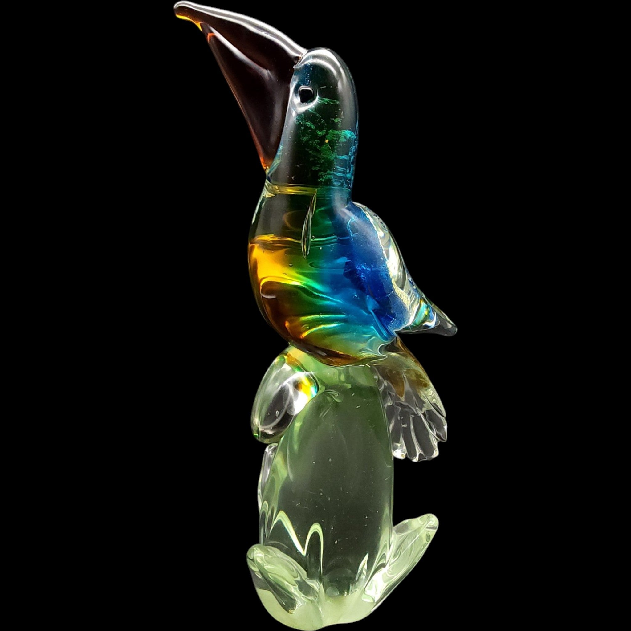 12" Vintage Hand Blown Art Glass Toucan Bird Figurine Multi-Color Tropical Decor