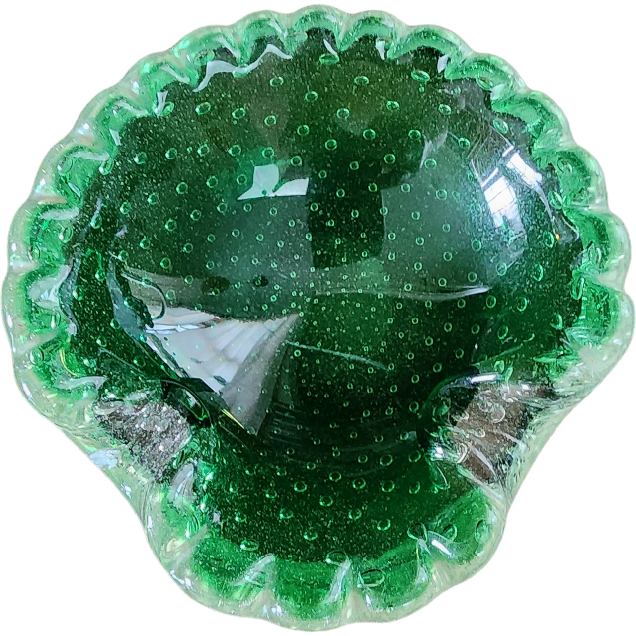 Murano Alfredo Barbini Bullicante Emerald Green Bowl Ashtray