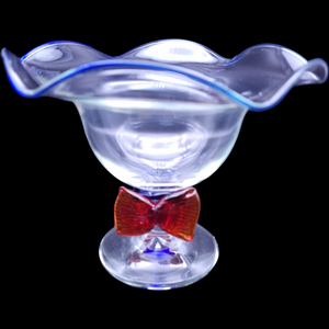 Murano Crystal Art Glass Open Compote with Red Bow Tie Accent