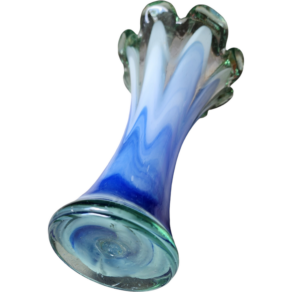 11" Murano Crystal Art Glass Large Hand Blown Vase with Blue Fade Design