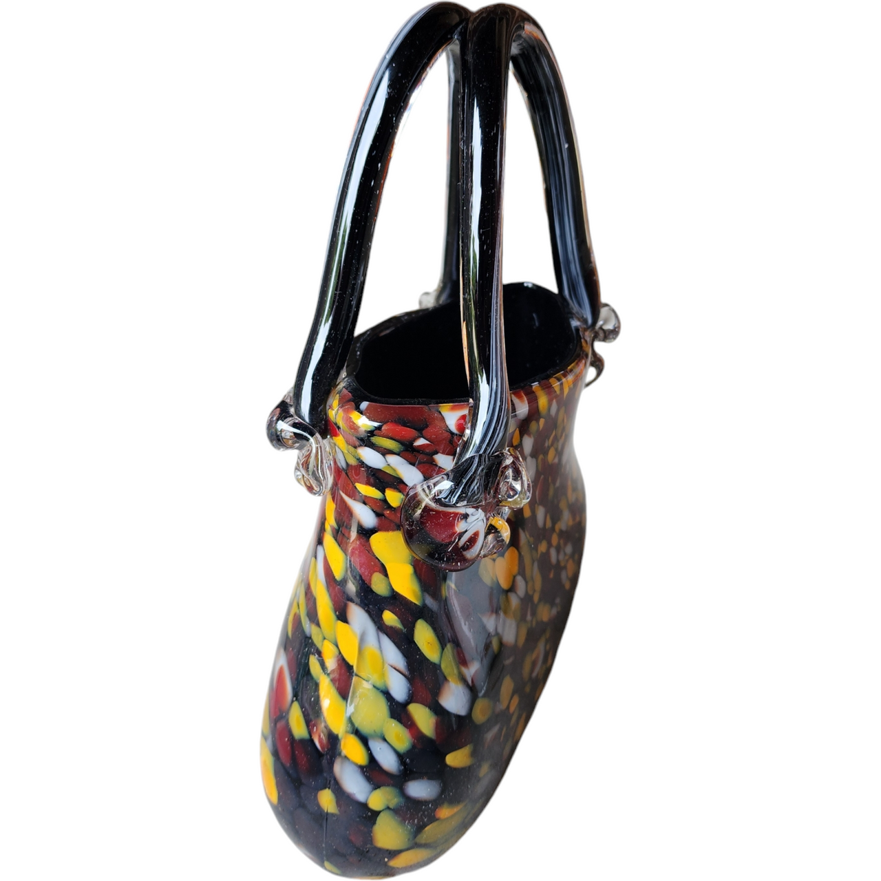 Murano Crystal Art Glass Handled Handbag Basket Vase