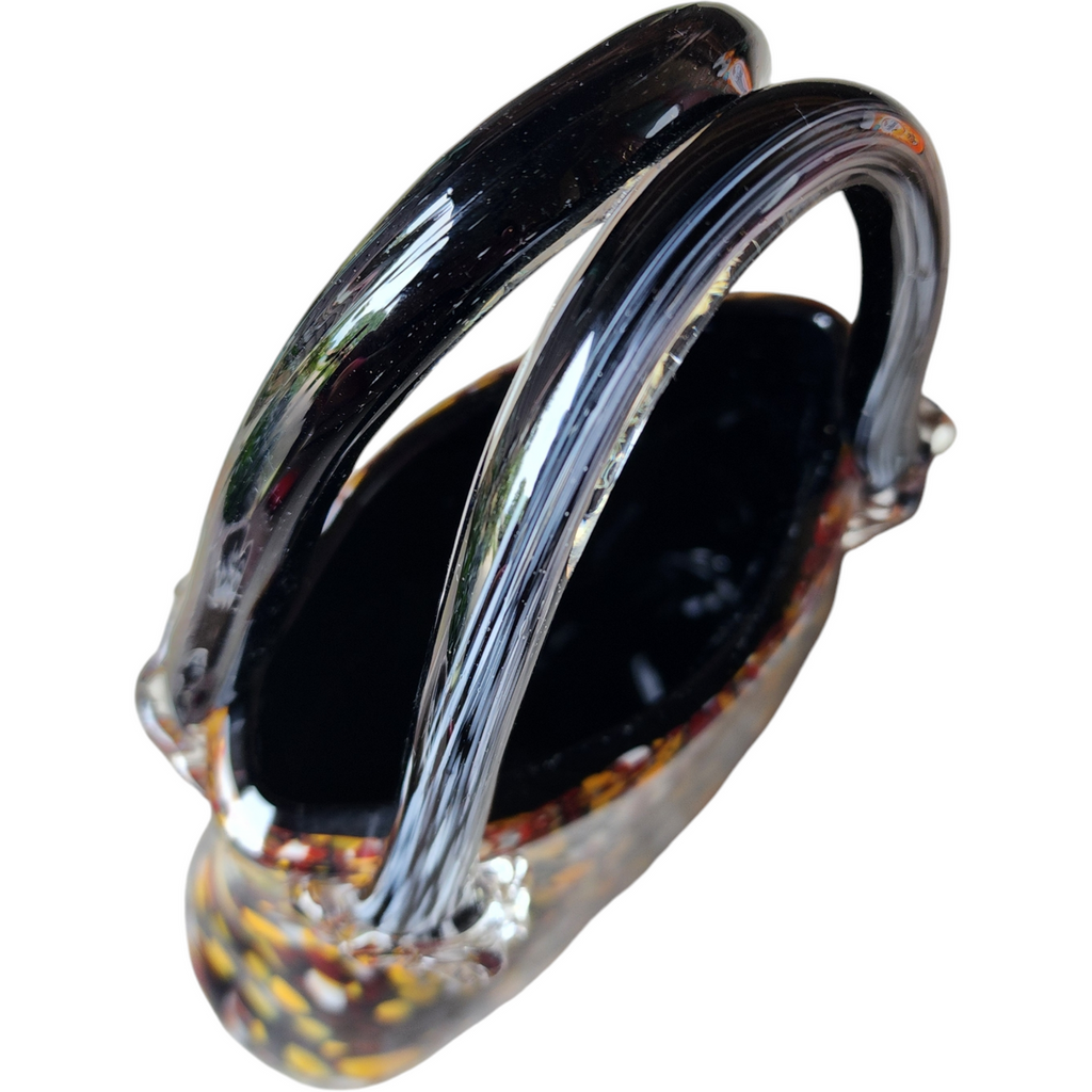 Murano Crystal Art Glass Handled Handbag Basket Vase