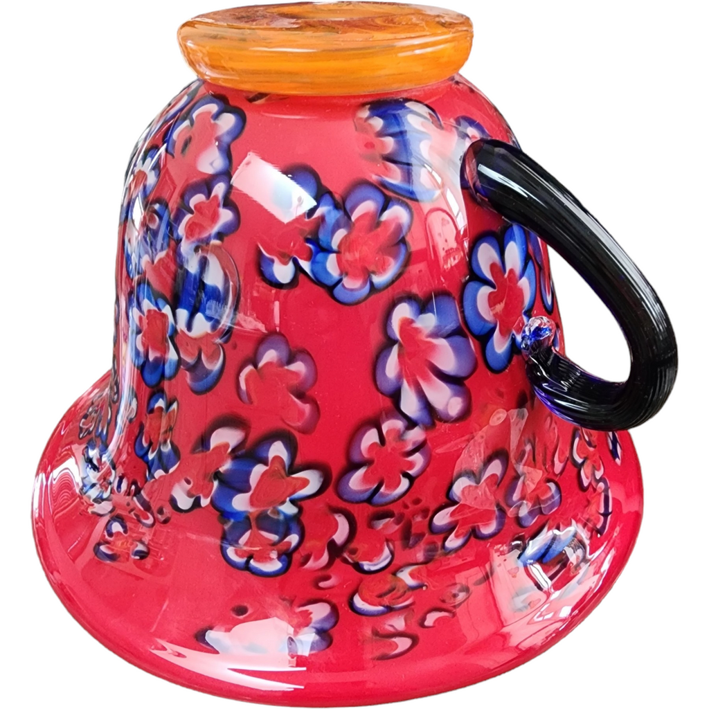 Murano Red Ground With Blue Heavy Art Glass Handled Center Bowl Italy