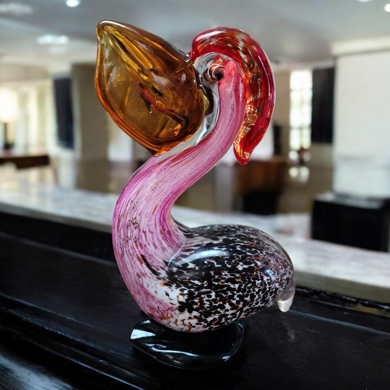 Murano Sommerso Splecked Art Glass Pelican Figurine Paper Weight