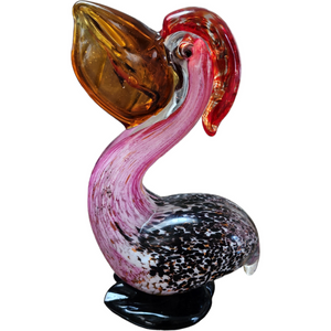 Murano Sommerso Splecked Art Glass Pelican Figurine Paper Weight
