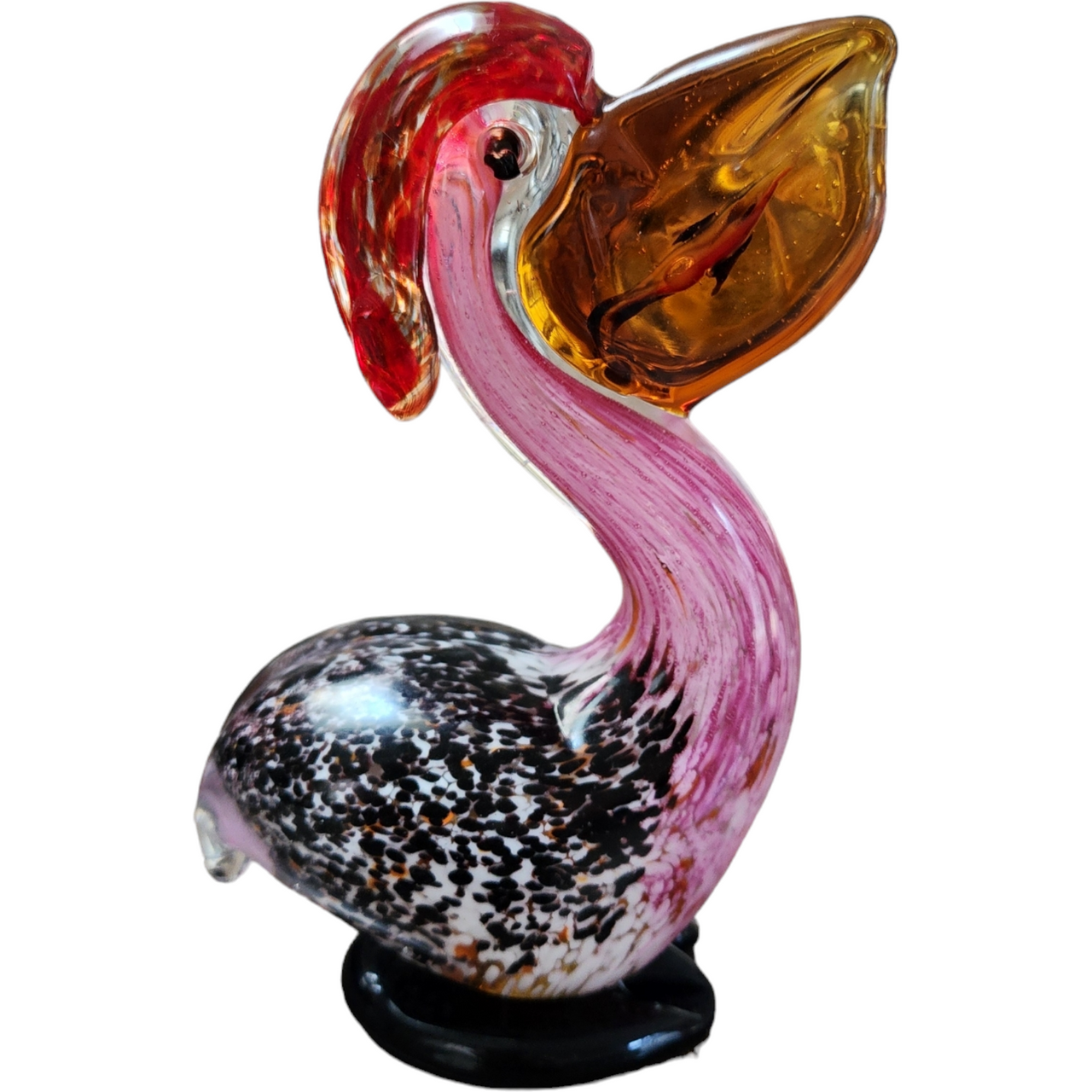 Murano Sommerso Splecked Art Glass Pelican Figurine Paper Weight