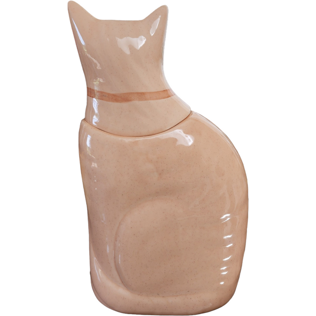 N.S. Gustin Ceramic Pottery Pink Ribbon Flowers Large Cat Cookie Jar & Lid