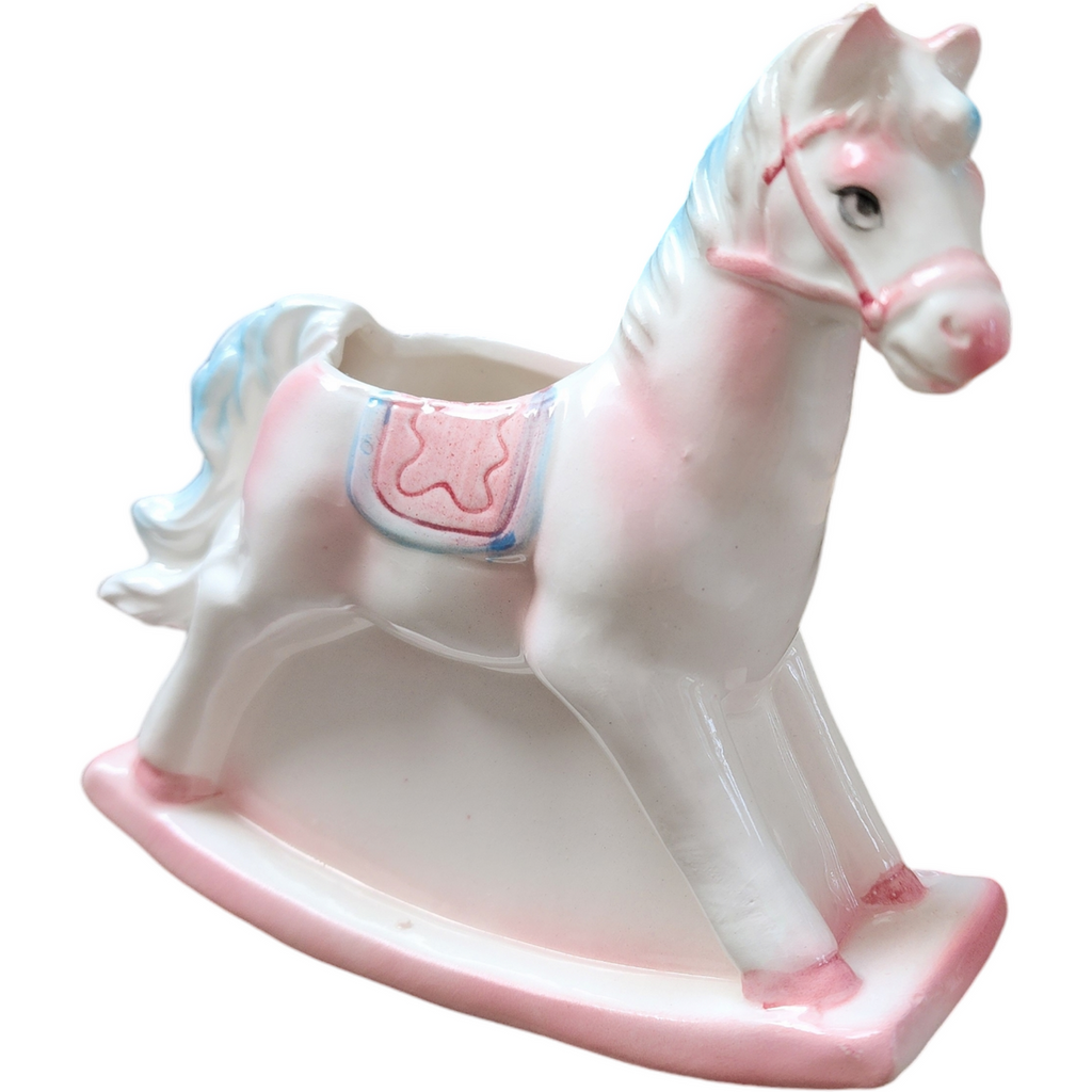 Lefton Hand Painted Ceramic Rocking Horse Planter or Vase Japan
