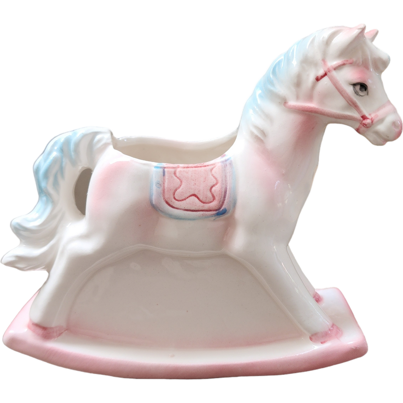 Lefton Hand Painted Ceramic Rocking Horse Planter or Vase Japan