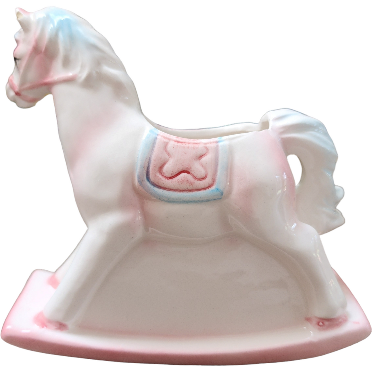 Lefton Hand Painted Ceramic Rocking Horse Planter or Vase Japan