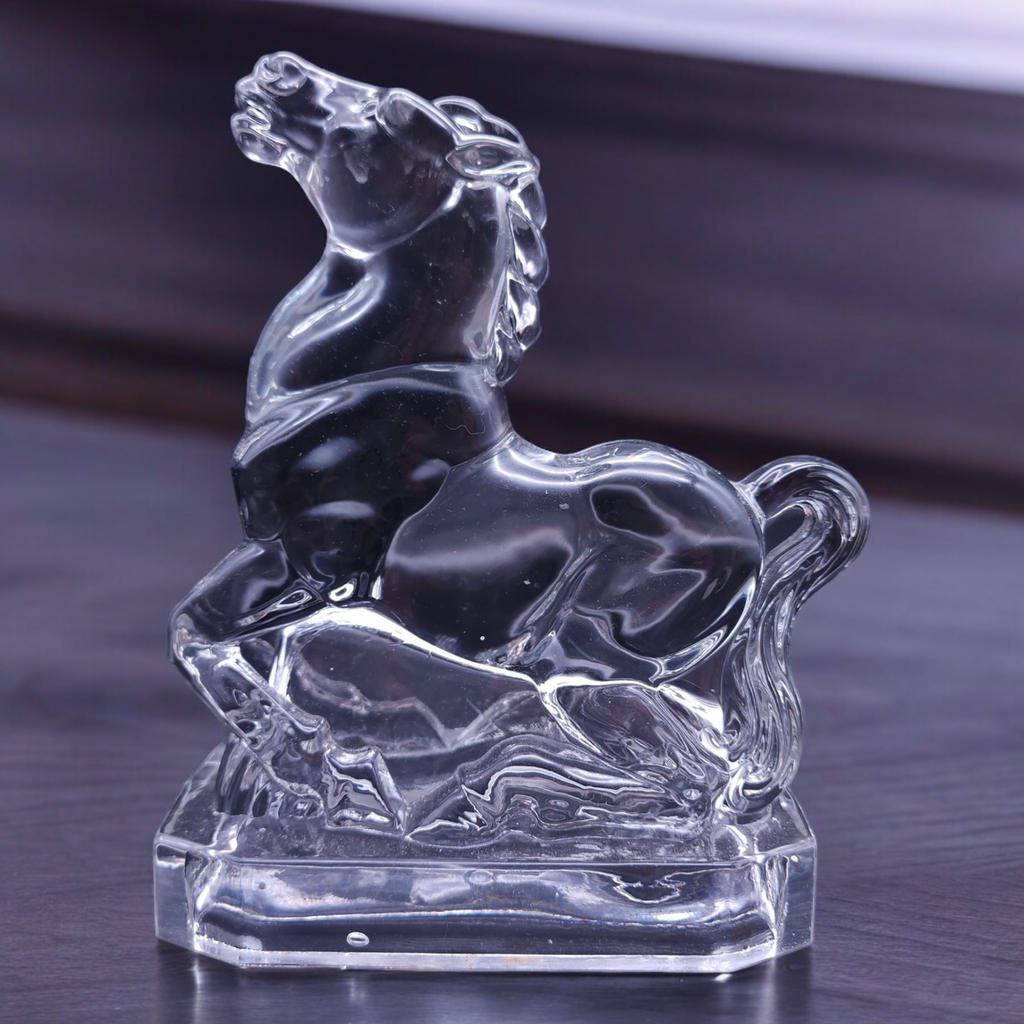 New Martinsville Clear Horse Head Up Bookend