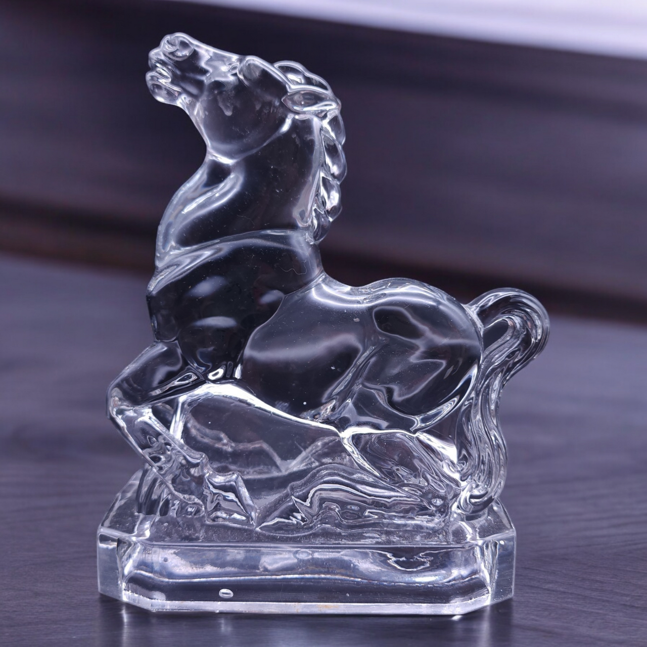 New Martinsville Clear Horse Head Up Bookend