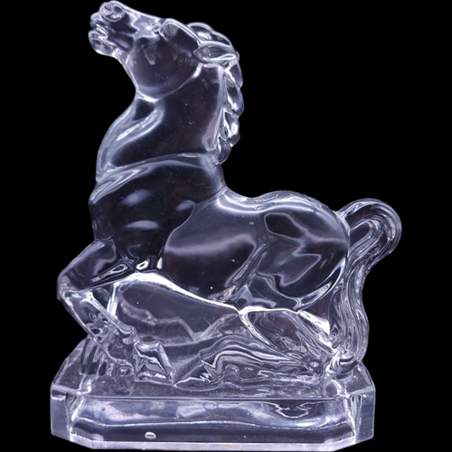 New Martinsville Clear Horse Head Up Bookend