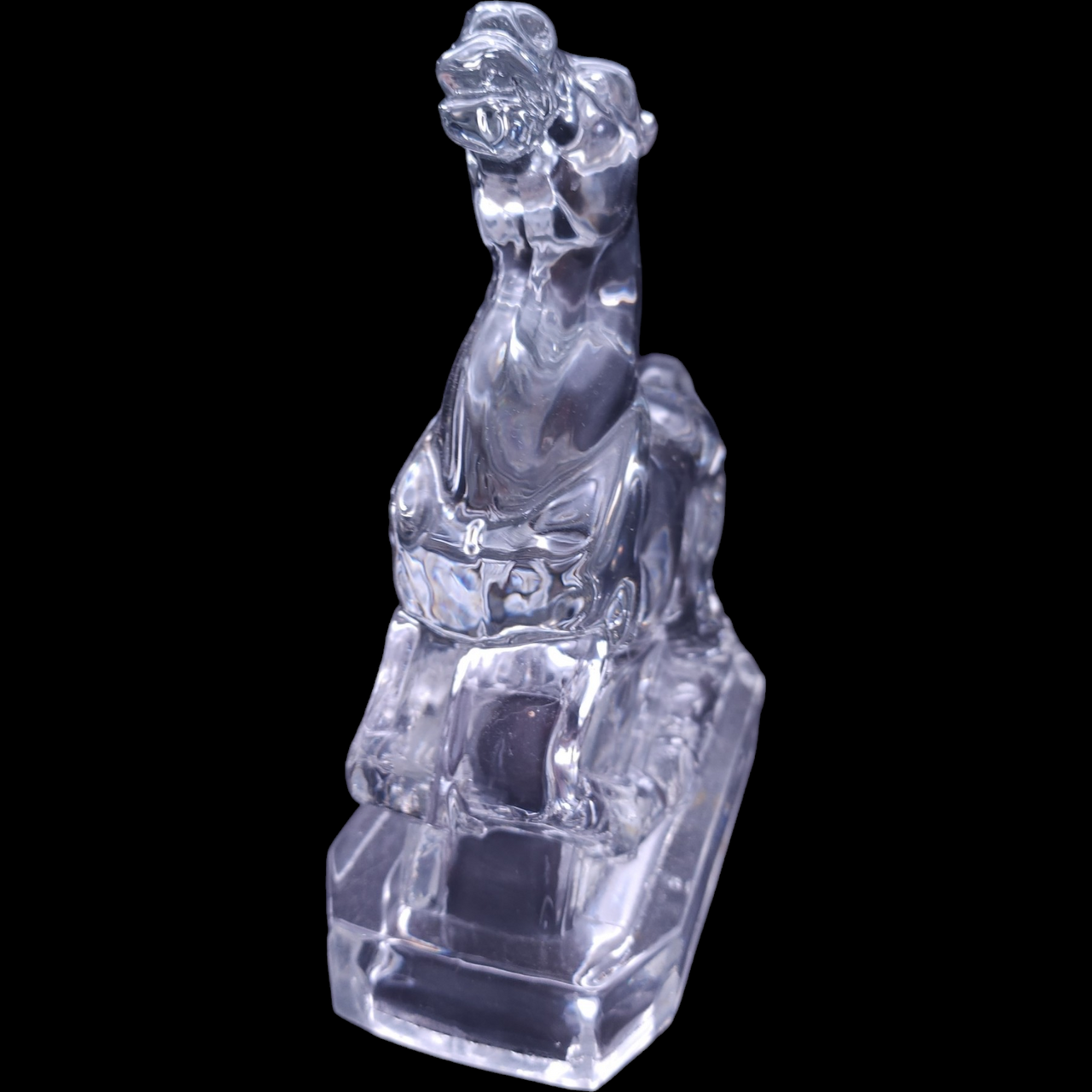 New Martinsville Clear Horse Head Up Bookend