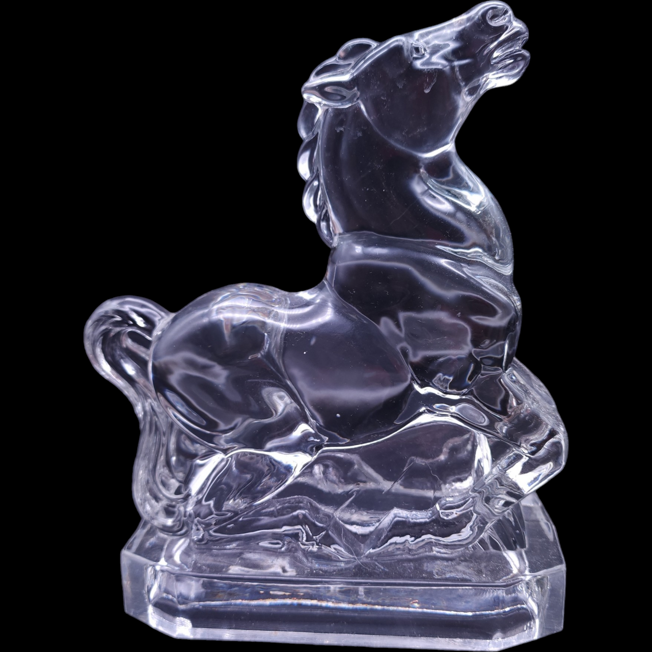 New Martinsville Clear Horse Head Up Bookend