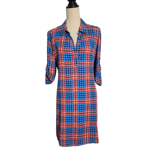 New York & Company Red Blue Plaid Shirt Dress Belted Popover Tunic, Size XL, NWT