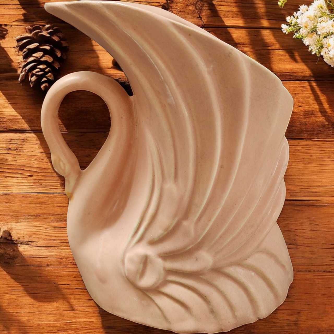 Niloak Spectrum Coral Peach Ceramic Figural Swan Planter Vase