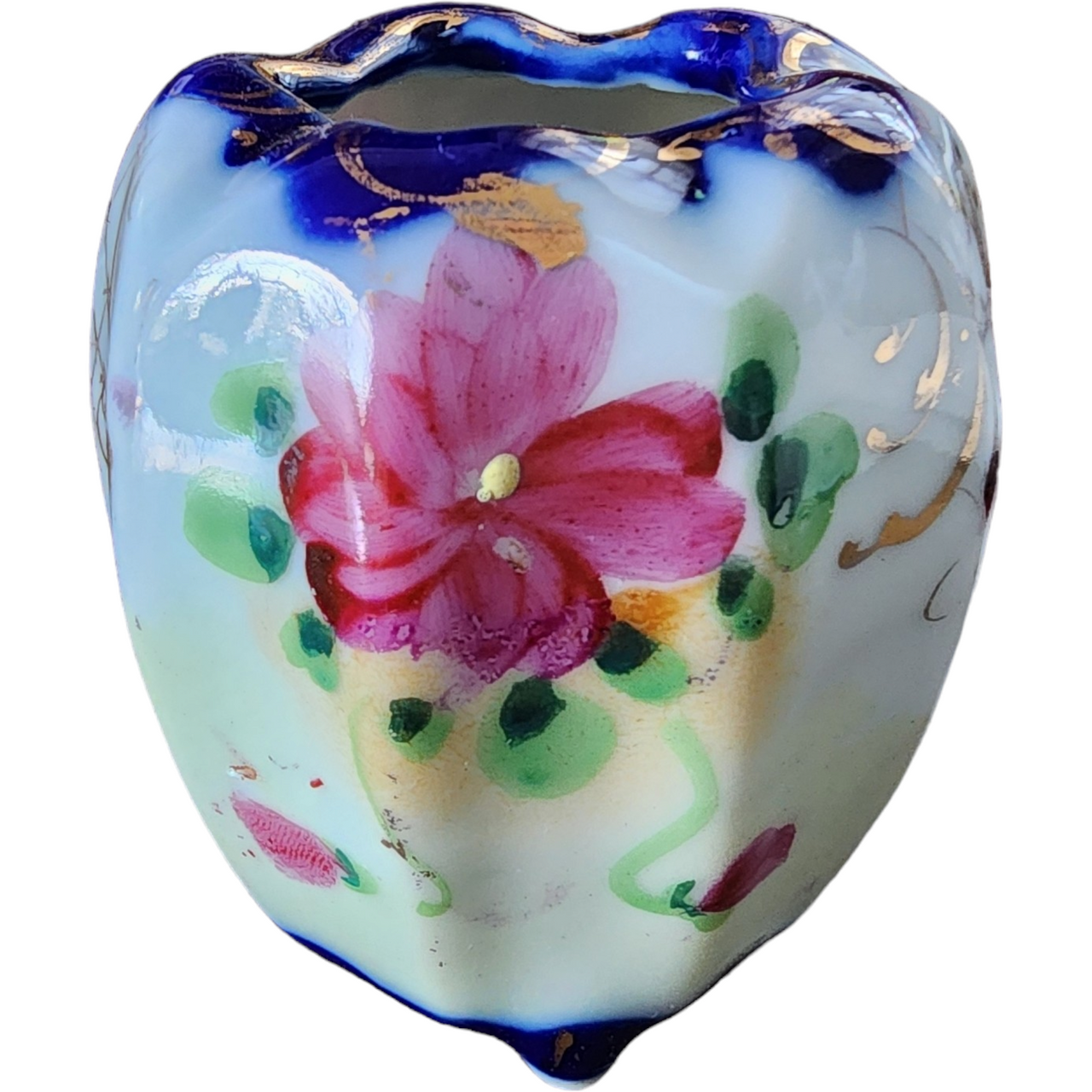 Nippon Cobalt Floral Porcelain Toothpick Holder Japan