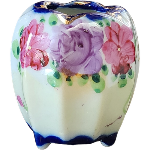 Nippon Cobalt Floral Porcelain Toothpick Holder Japan
