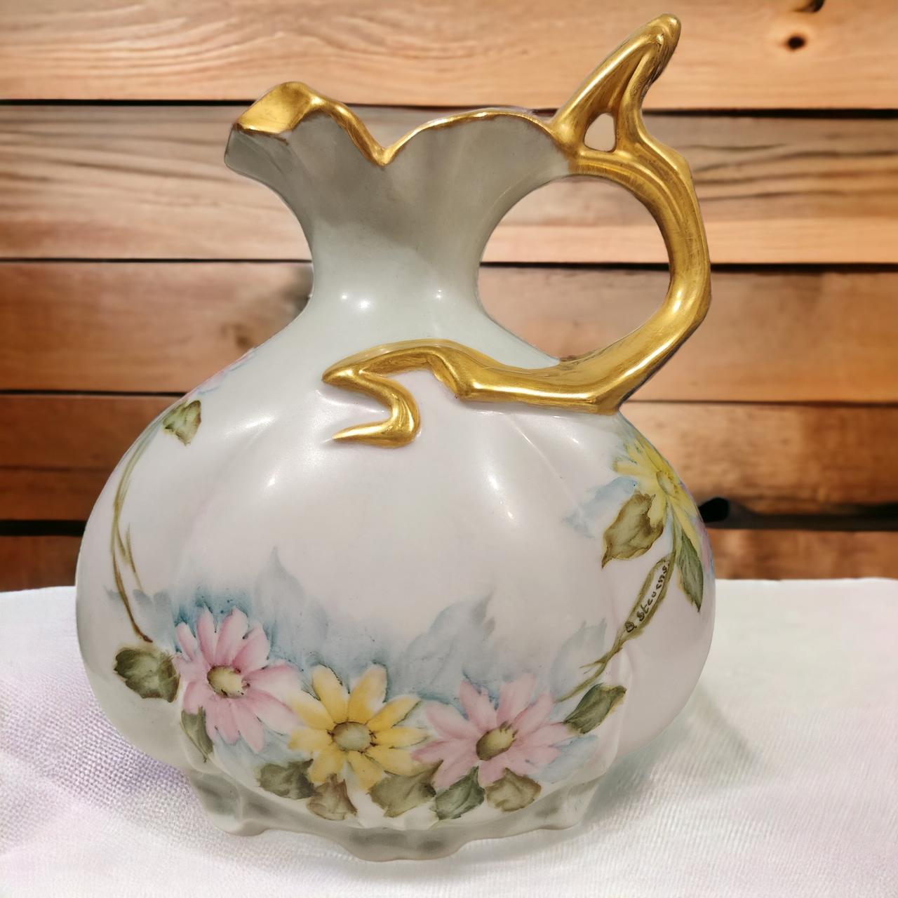 Nippon Hand Painted Floral Gilt Porcelain Pitcher