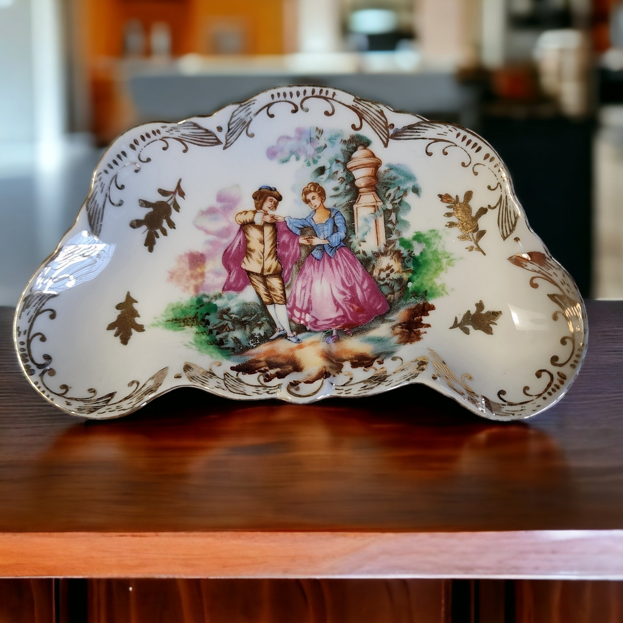 Nippon Kyoto Capital "K" in a Wreath Hand painted Bone Dish Japan