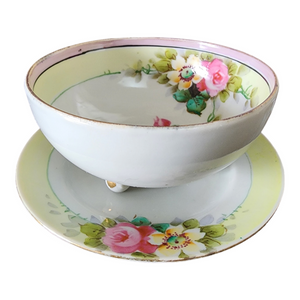 Nippon Yellow Edge Pink&White Flowers Goldtrim Trim 2 Piece Whipped Cream Set