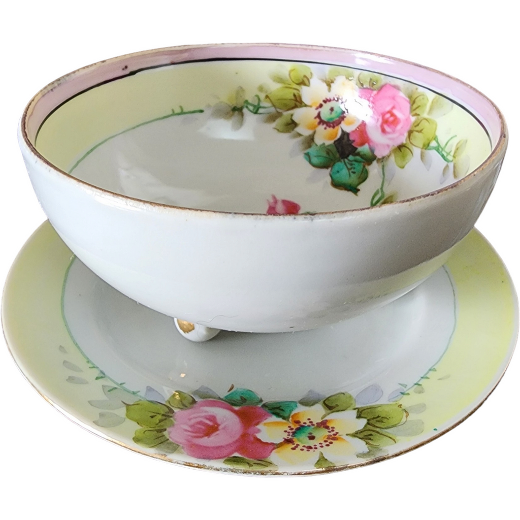 Nippon Yellow Edge Pink&White Flowers Goldtrim Trim 2 Piece Whipped Cream Set