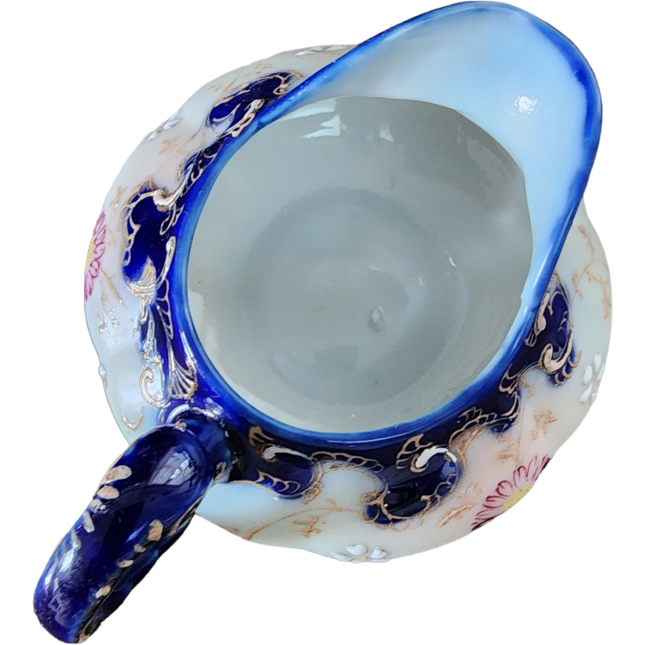 Nippon Porcelain Gold Srolls Cobalt Edge Creamer Japan Unmarked
